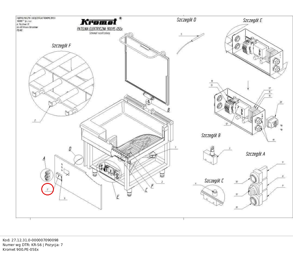 Klawiatura KR-S6 M1 (10-0188) Kromet - pasuje do modeli: 900.PE-05Ex