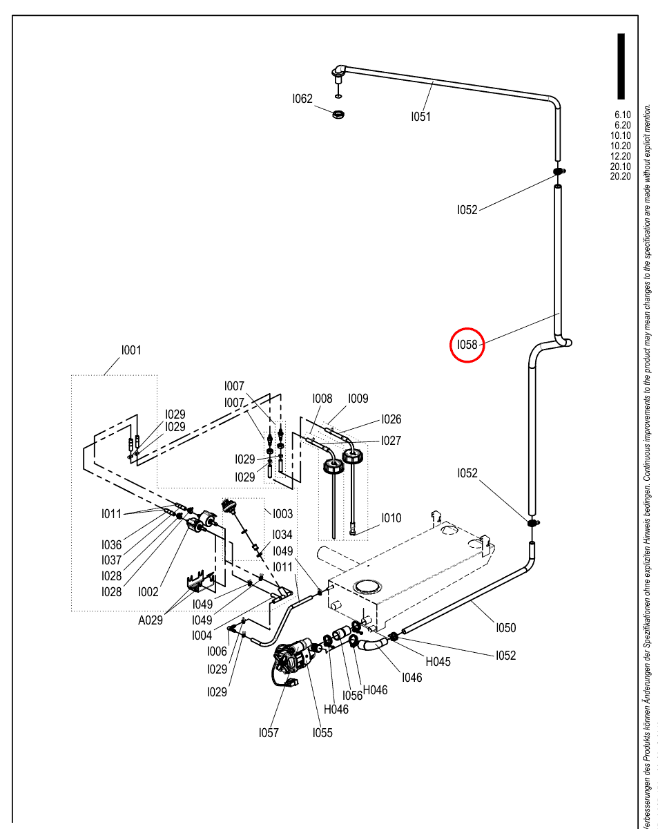 Wąż łączący dolny i górny przewód układu ConvoClean do pieca Convotherm 4 / maxx pro - 7050852