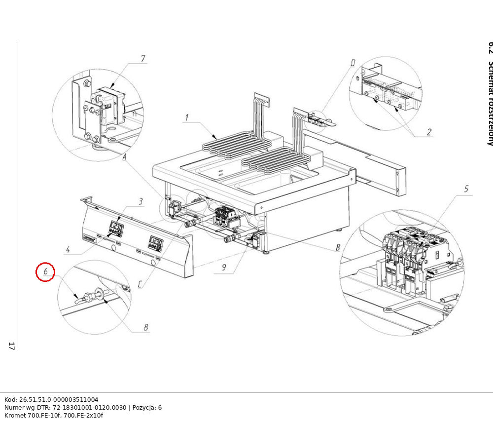 Termometr oporowy 1xPT-500 Nr 72-18301001-0120.0030 frytka Kromet - pasuje do modeli: 700.FE-10f, 700.FE-2x10f